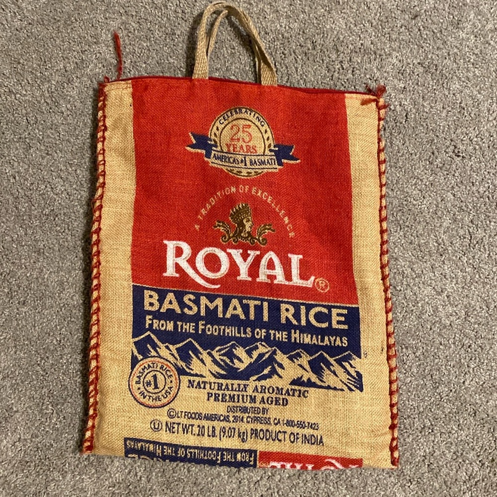 Empty basmati rice burlap bag